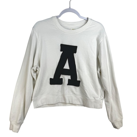 Maeve by Anthropologie Tops - Maeve by Anthropologie White Varsity Letter A Patch Sweatshirt Medium Green